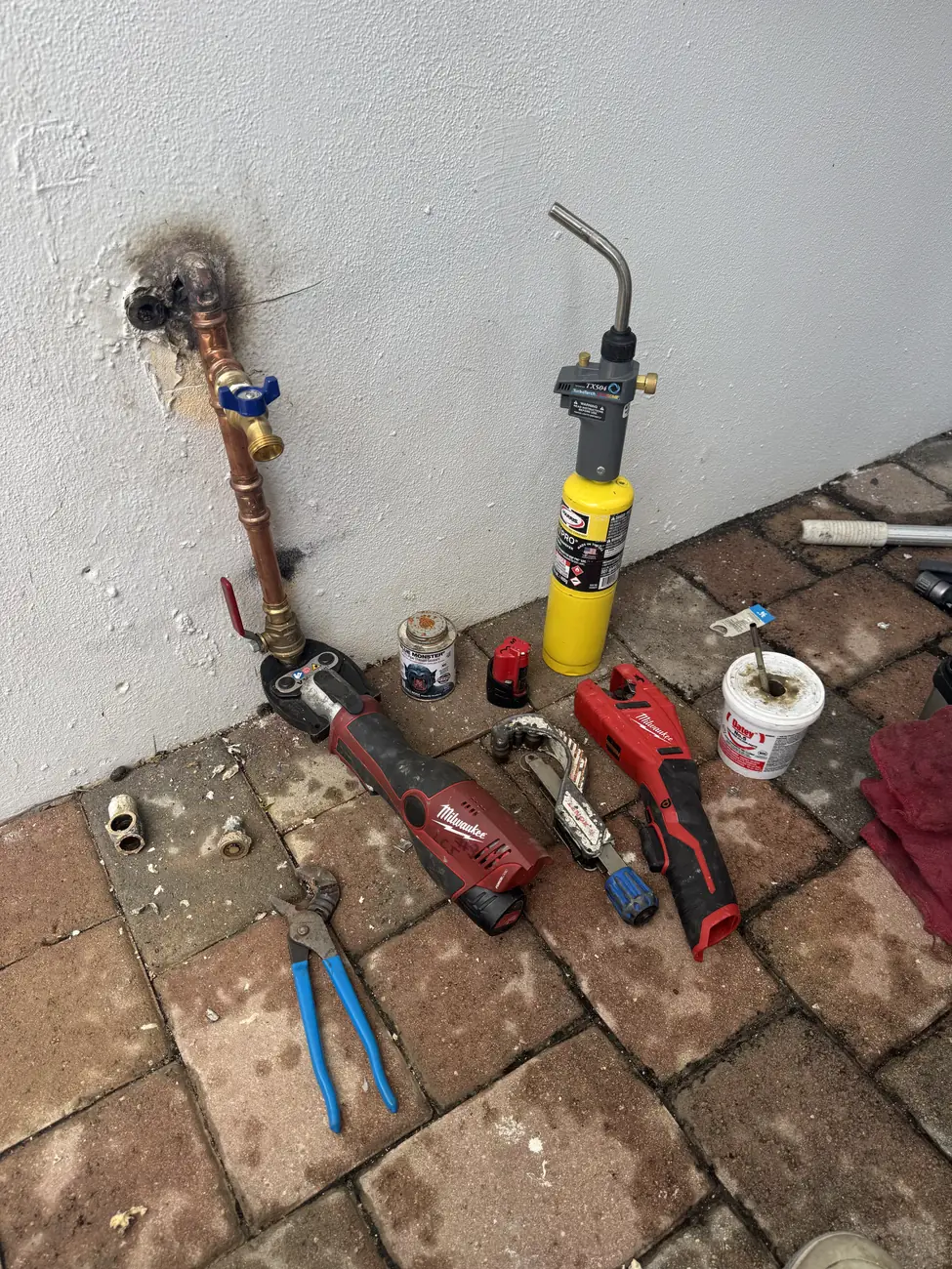 Copper repair with press tools and torch