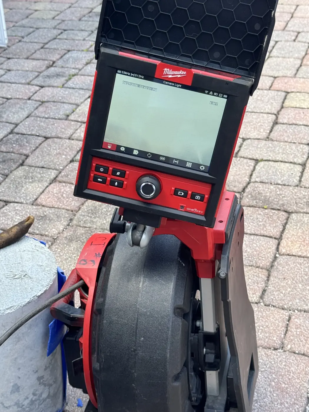Drain camera monitor during a line inspection
