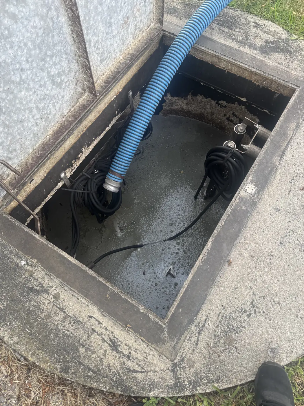 Lift station pump chamber opened for service
