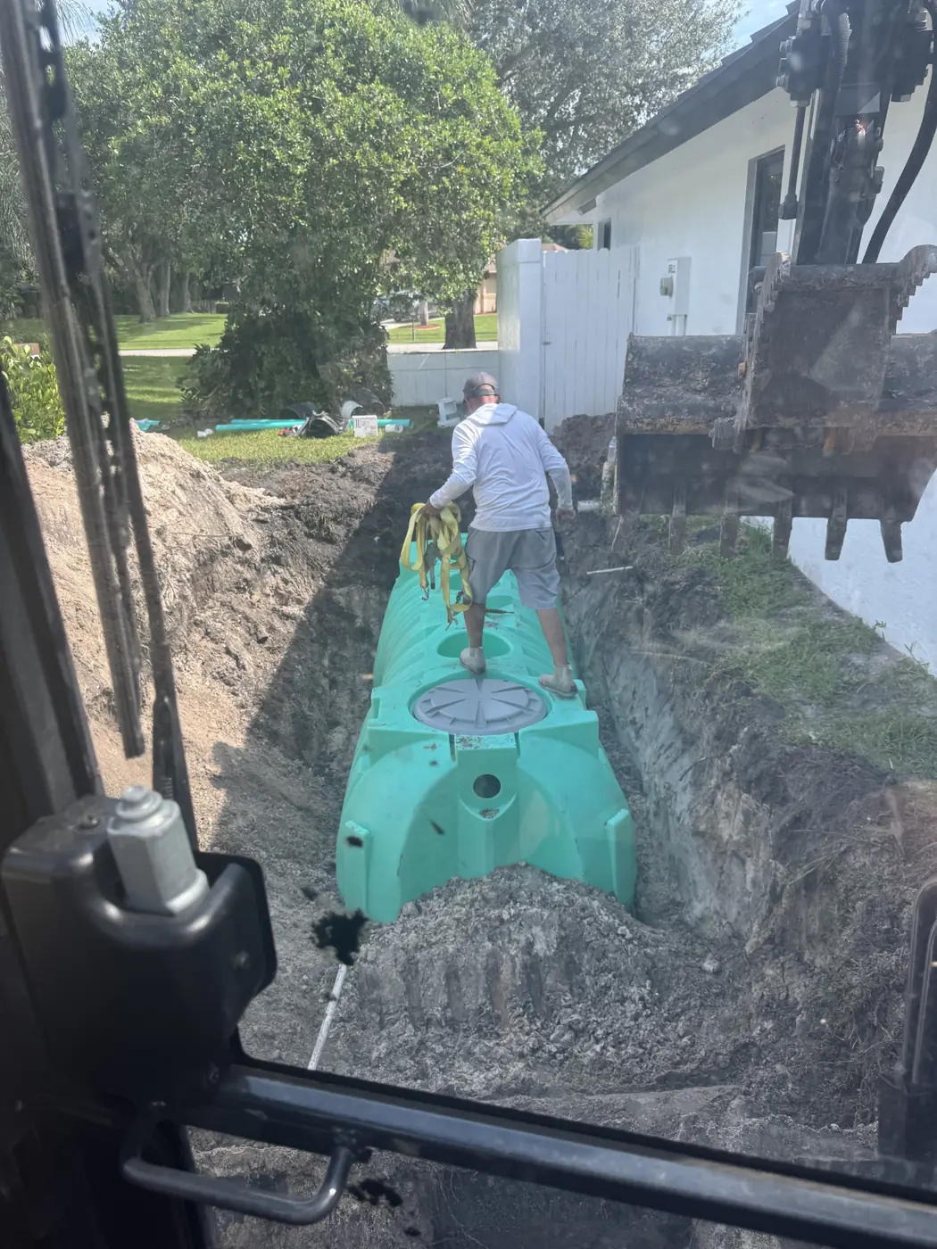 New septic tank set in its excavation