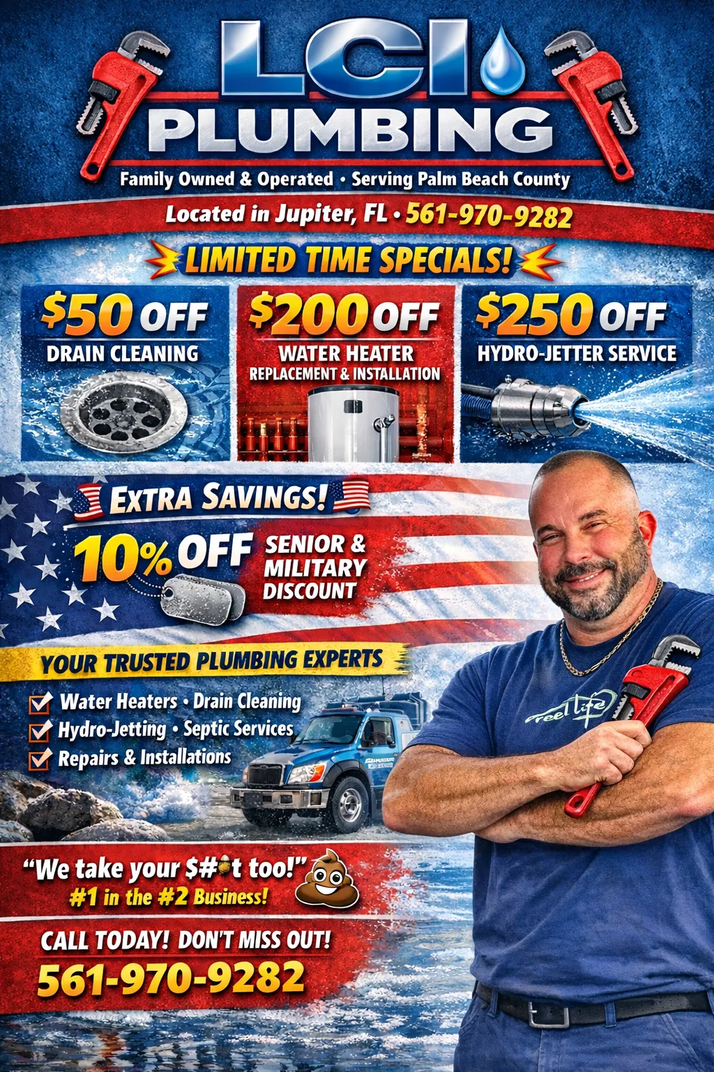 LCI Plumbing limited-time specials flyer