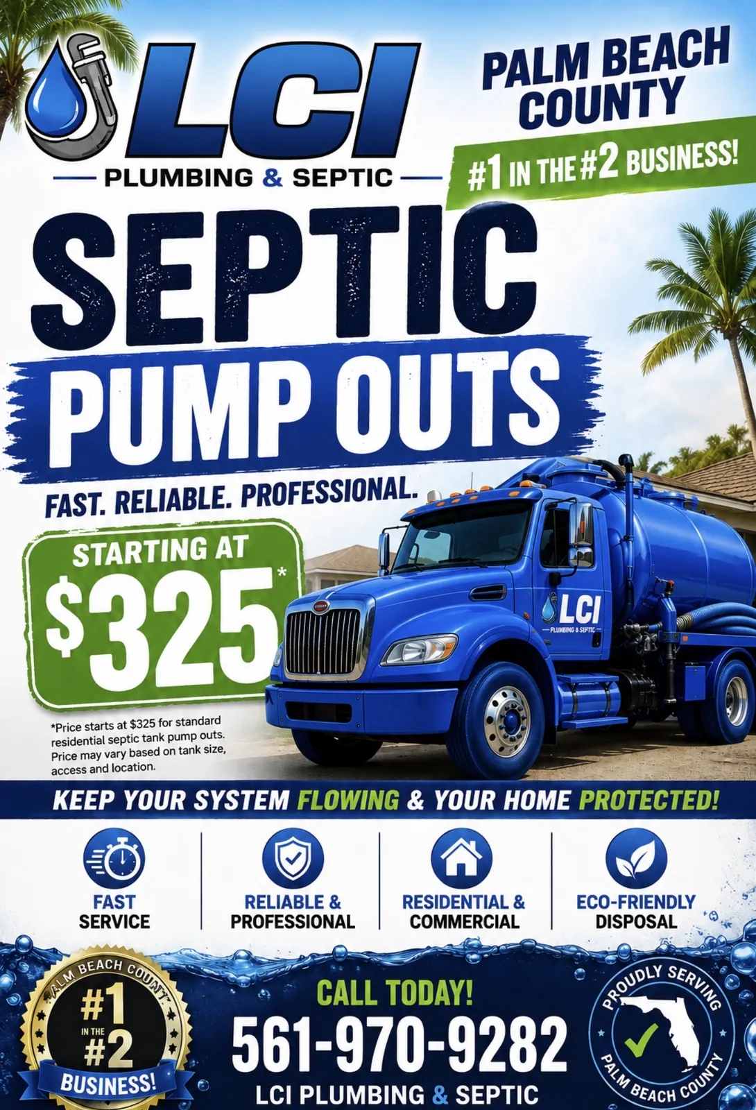 LCI septic pump-out flyer, starting at $325